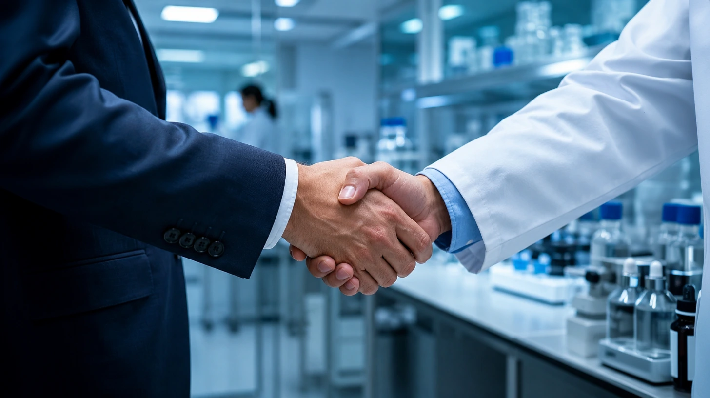 Business and pharmaceutical partners shaking hands