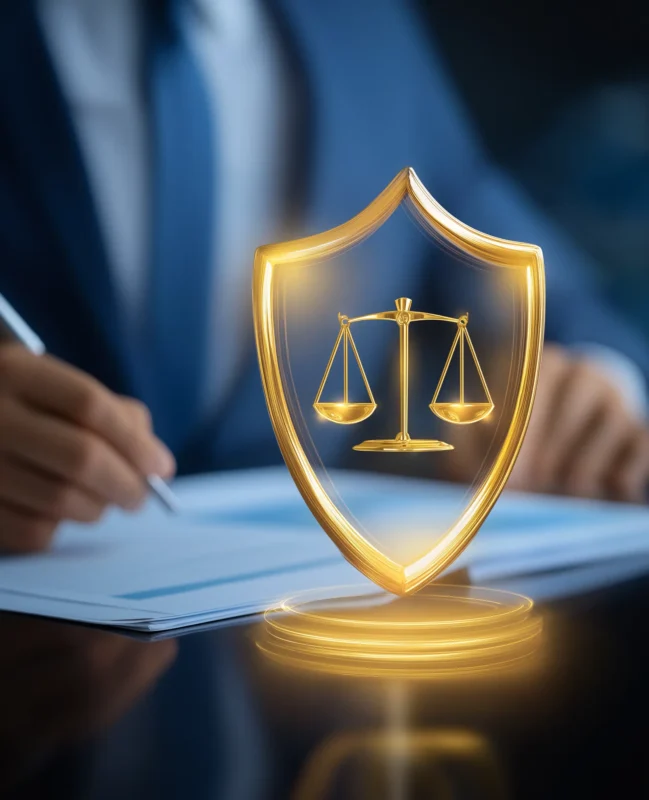 Shield and scales representing corporate governance